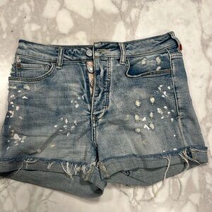 Anthropologie Distressed Paint Splatter Demjn Shorts, Blue, Size 27